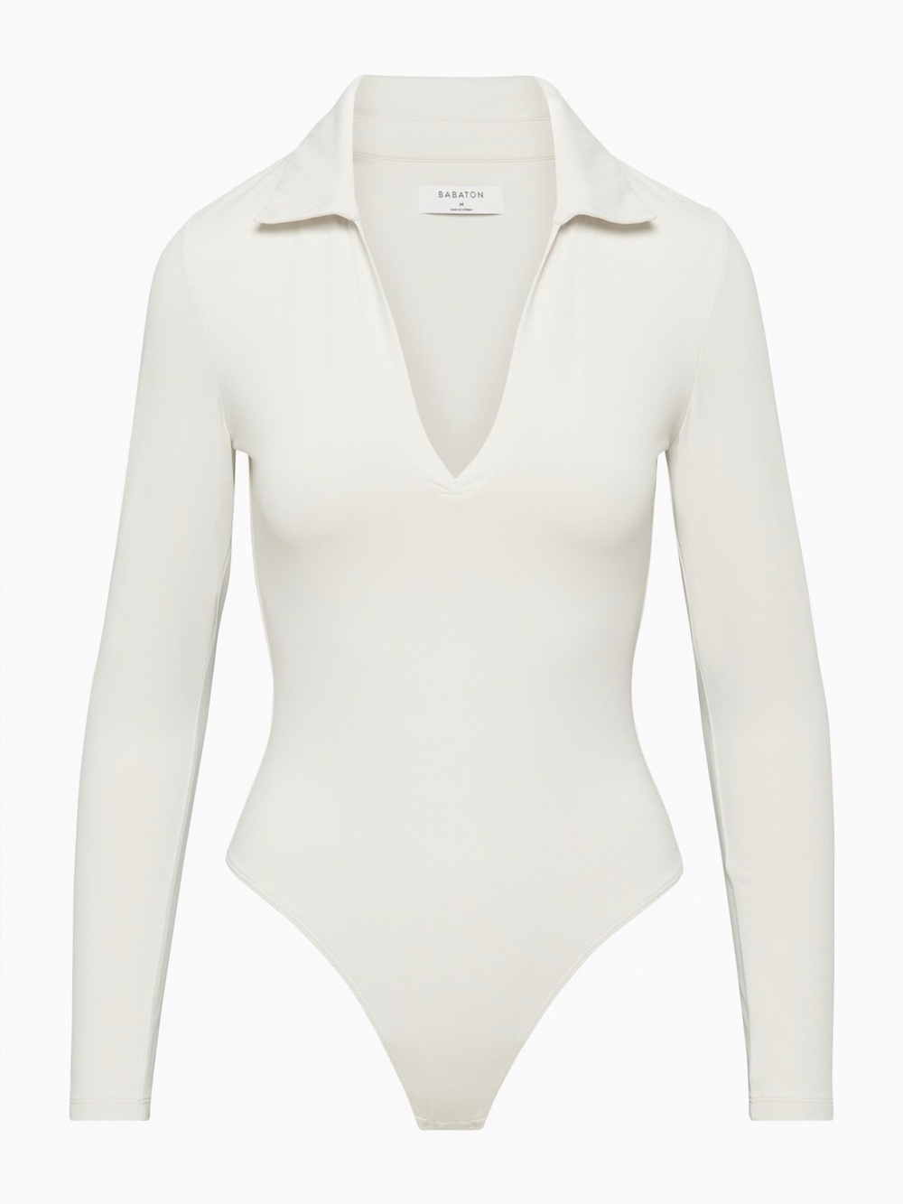 Babaton White/Cream Long-Sleeve Polo V-Neck Bodysuit